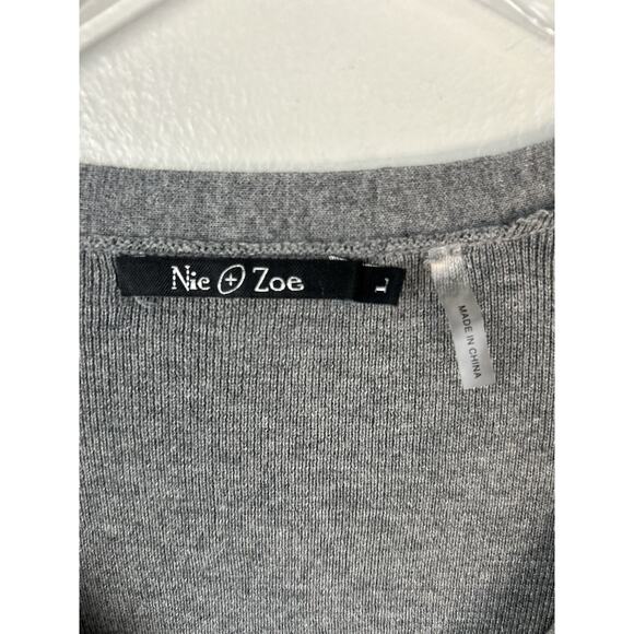 Nic + Zoe Women Grey Cardigan Button Detail Rossette Applique Office Siren Sz Lg - Picture 5 of 9